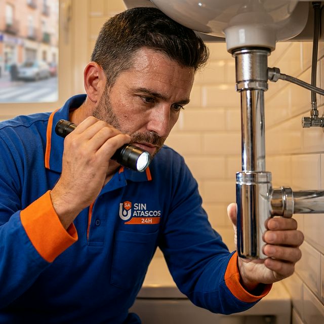 Técnico pocero de Sin Atascos Getafe trabajando